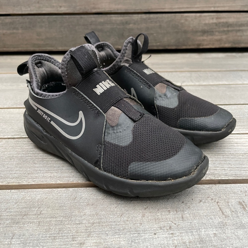 Nike Flex Plus 2 Kids Black Anthracite Slip On Running Shoes DJ6040-001 Size 11C